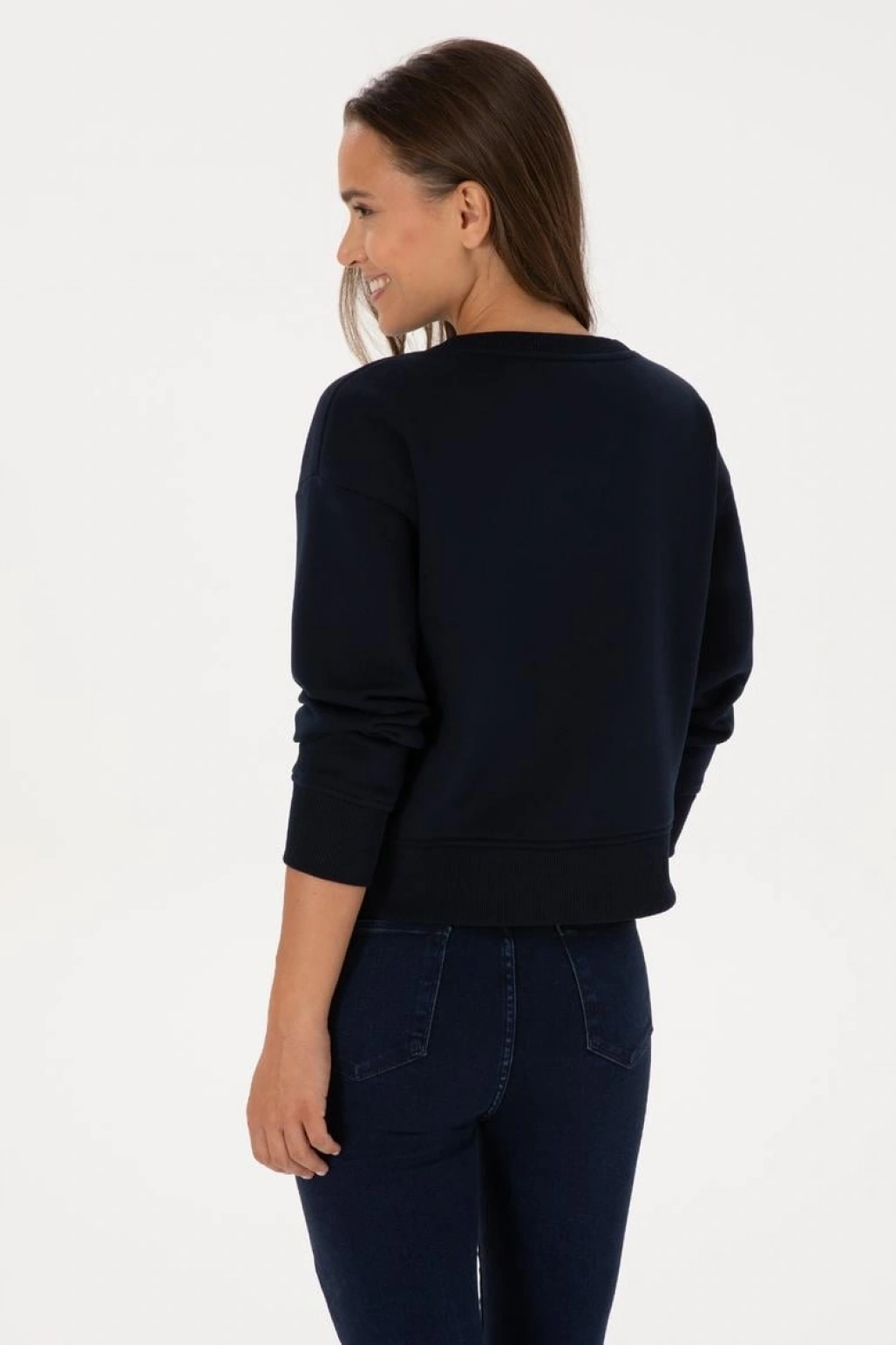 Kadın Lacivert Bisiklet Yaka Basic Sweatshirt