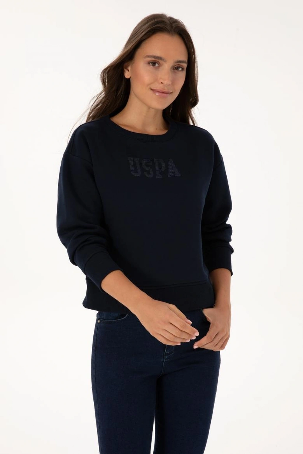 Kadın Lacivert Bisiklet Yaka Basic Sweatshirt
