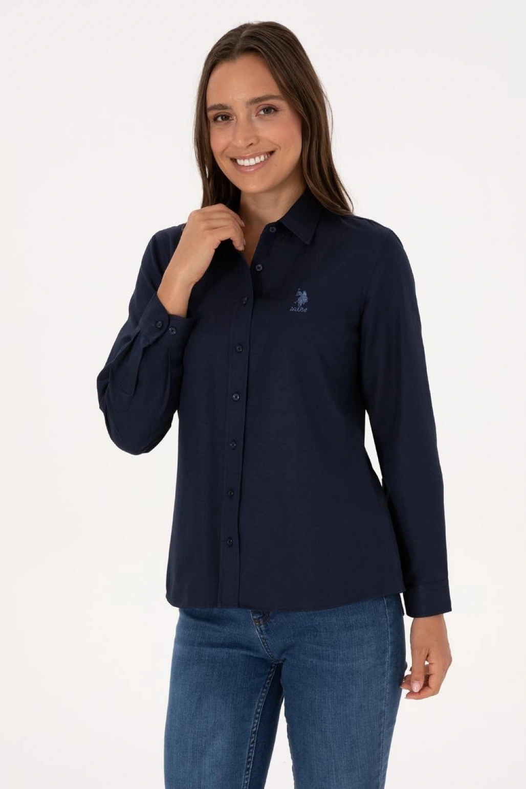 Kadın Lacivert Uzun Kollu Basic Gömlek