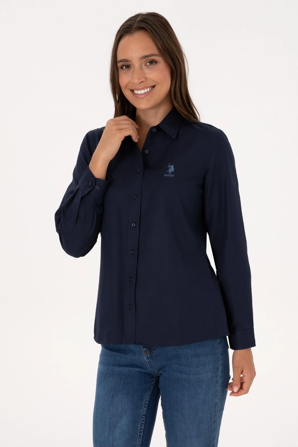 Kadın Lacivert Uzun Kollu Basic Gömlek