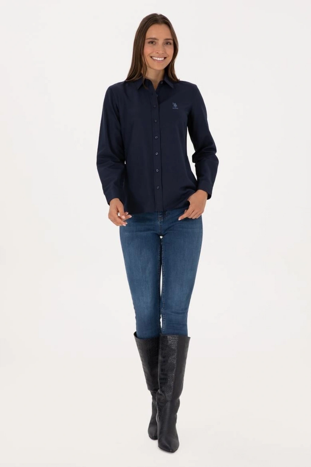 Kadın Lacivert Uzun Kollu Basic Gömlek