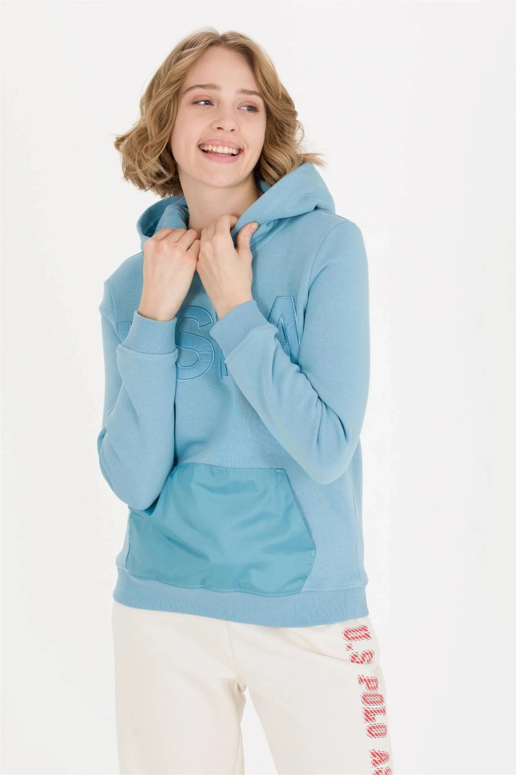 Kadın Mavi Kapüşonlu Sweatshirt