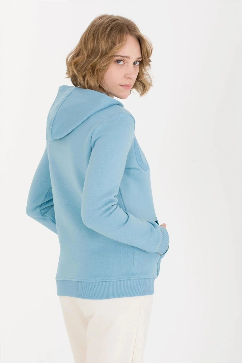 Kadın Mavi Kapüşonlu Sweatshirt