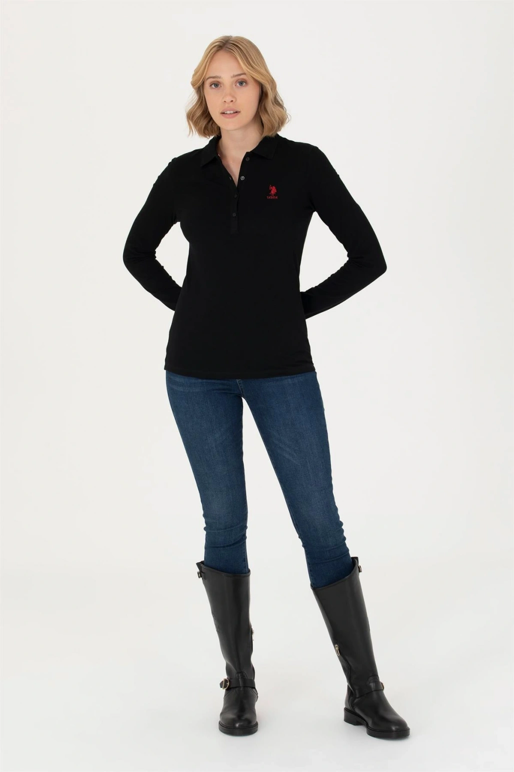 Kadın Siyah Basic Polo Yaka Sweatshirt 1675677