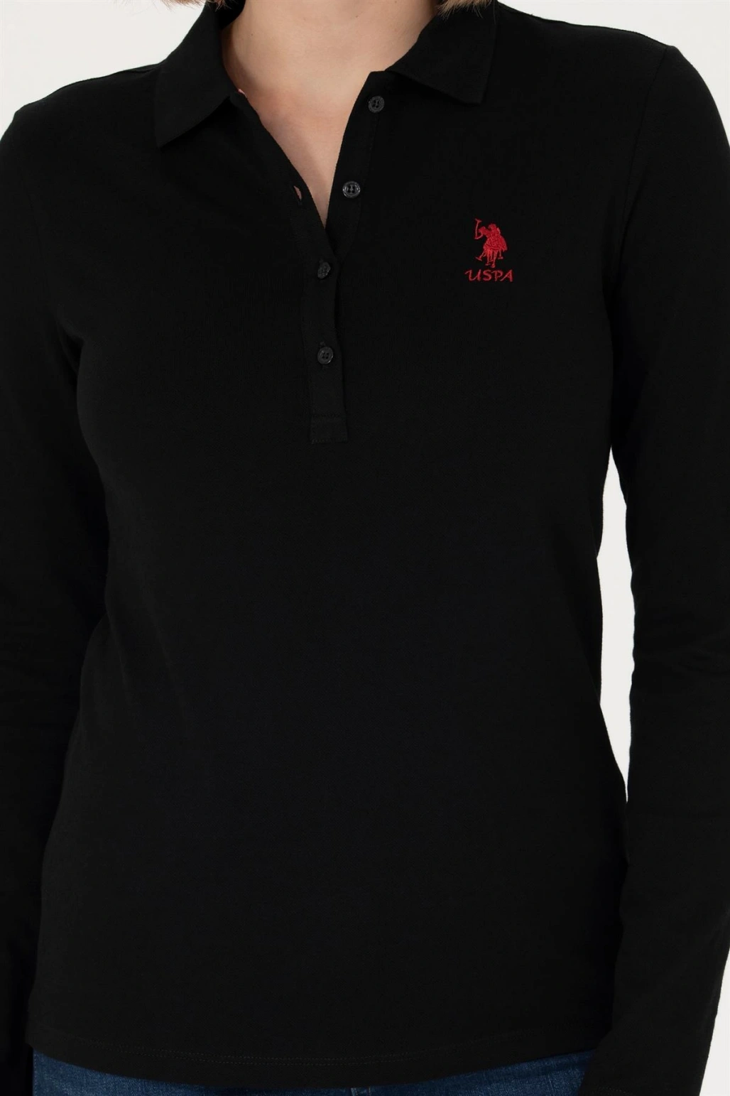 Kadın Siyah Basic Polo Yaka Sweatshirt 1675677