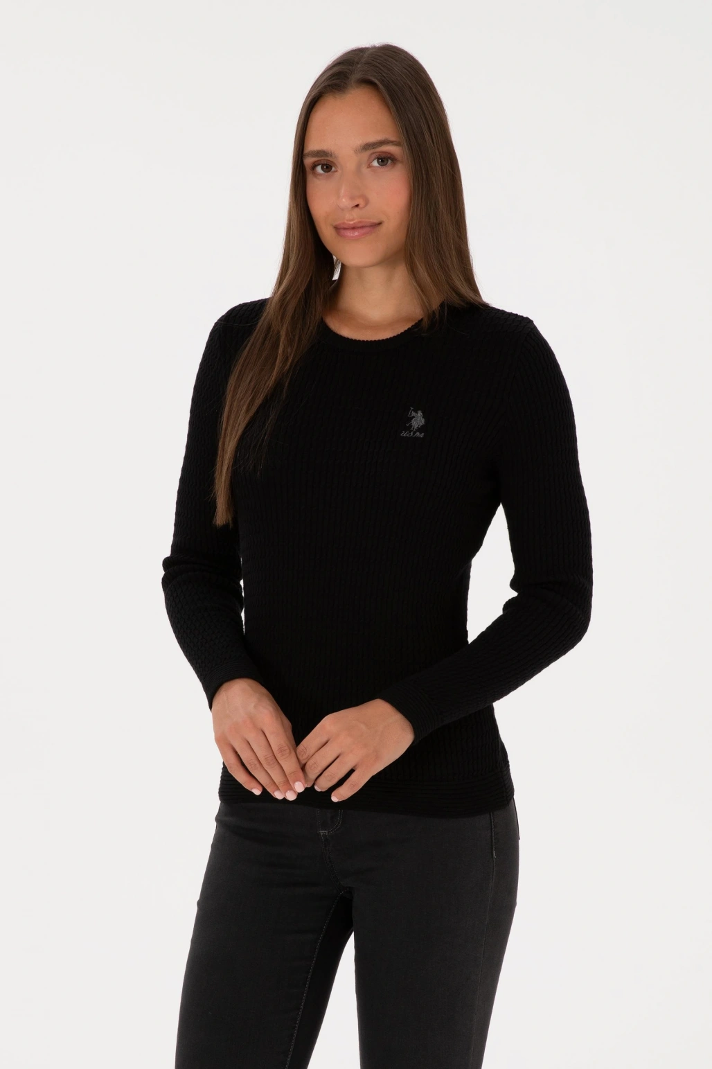 Kadın Siyah Bisiklet Yaka Basic Kazak