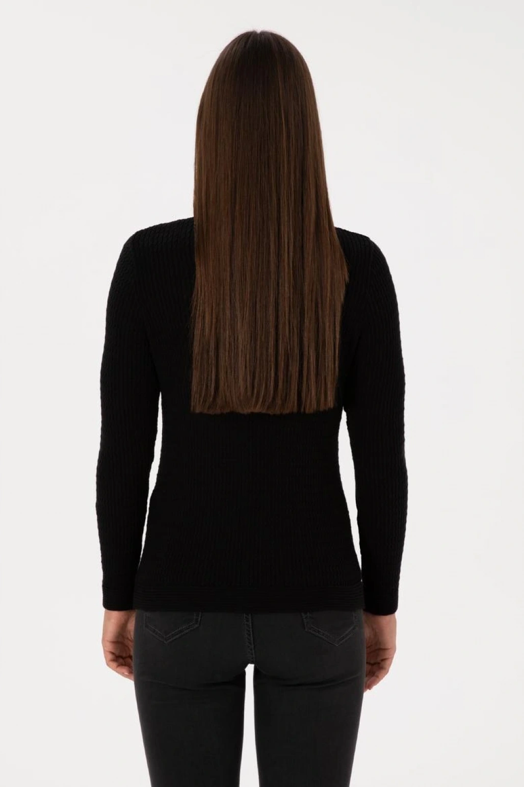 Kadın Siyah Bisiklet Yaka Basic Kazak