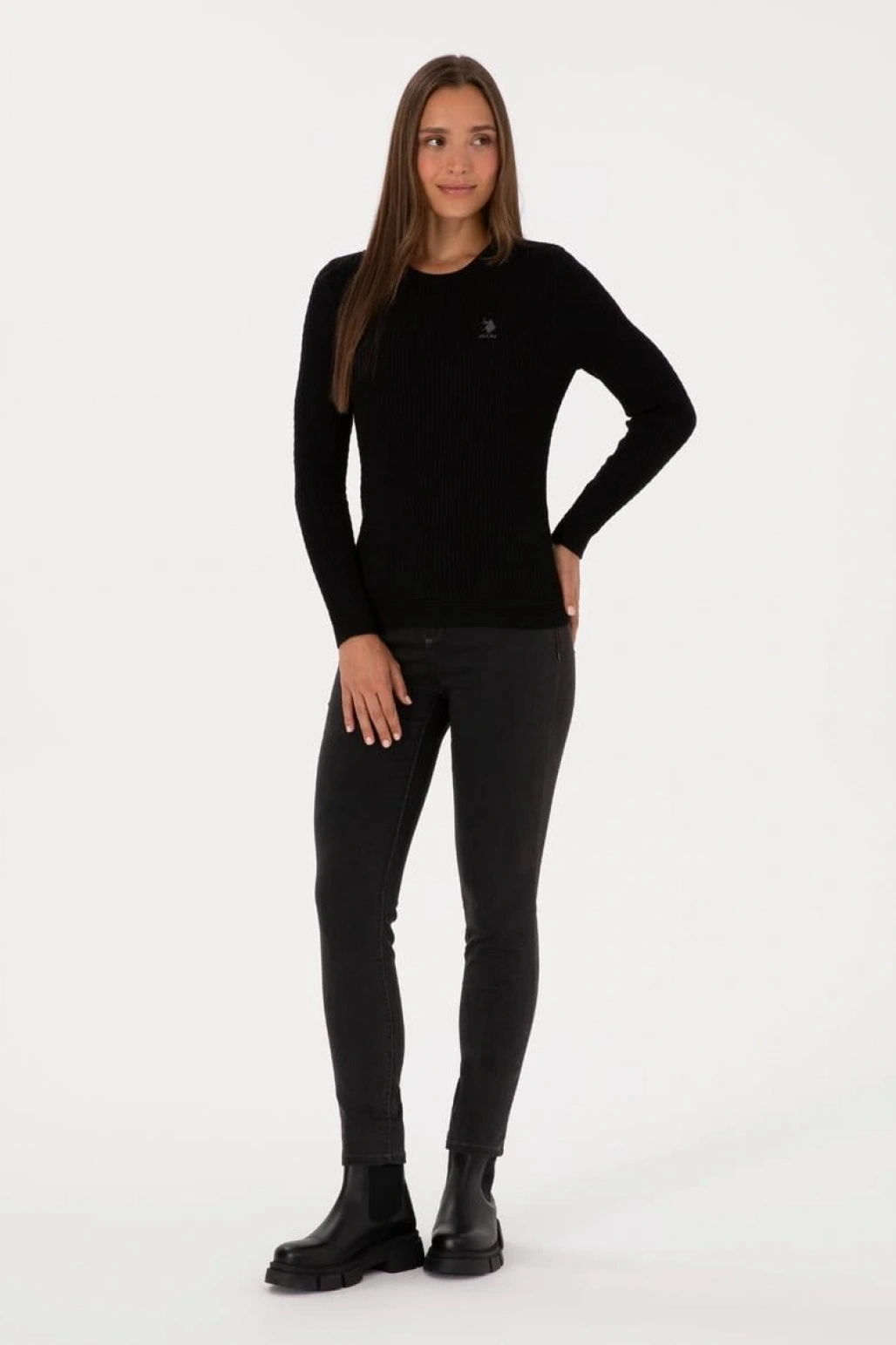 Kadın Siyah Bisiklet Yaka Basic Kazak