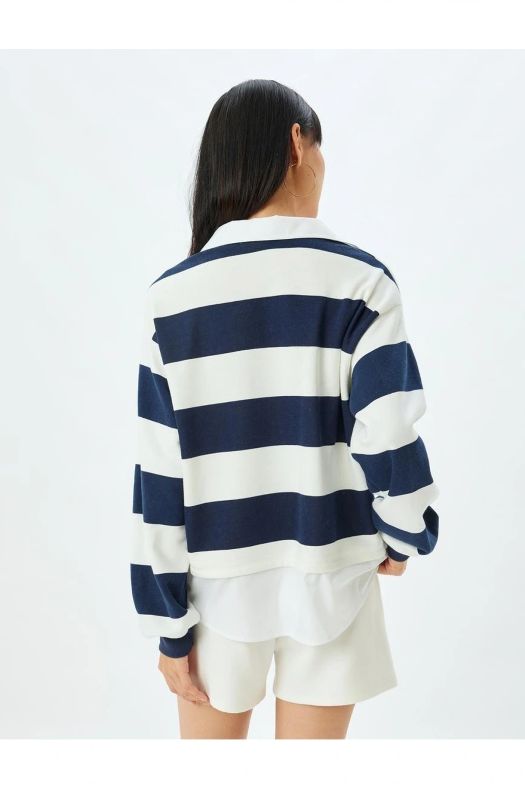 Kadın Sweat 5wal10446ık Lacivert Çizgili