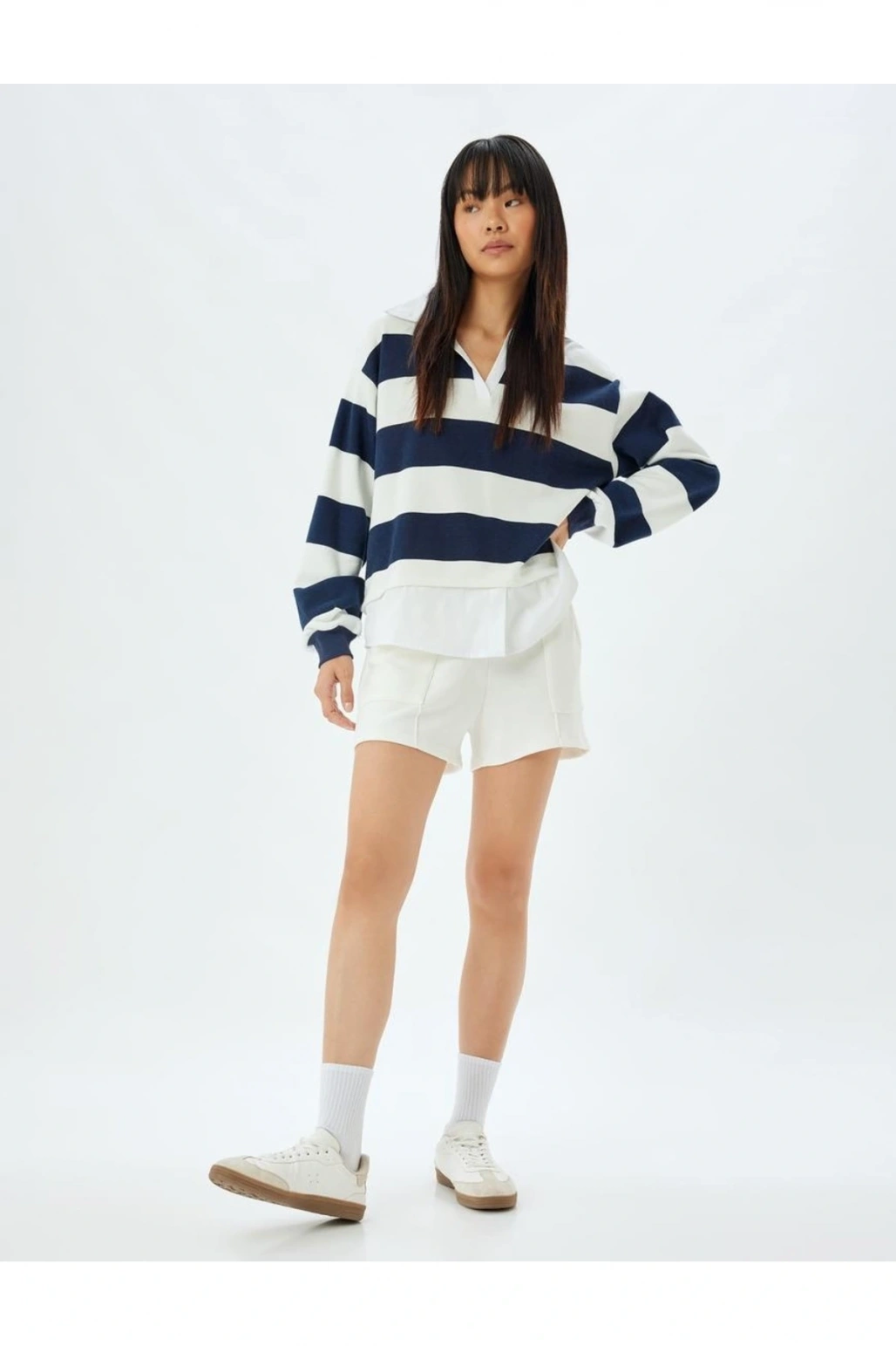 Kadın Sweat 5wal10446ık Lacivert Çizgili