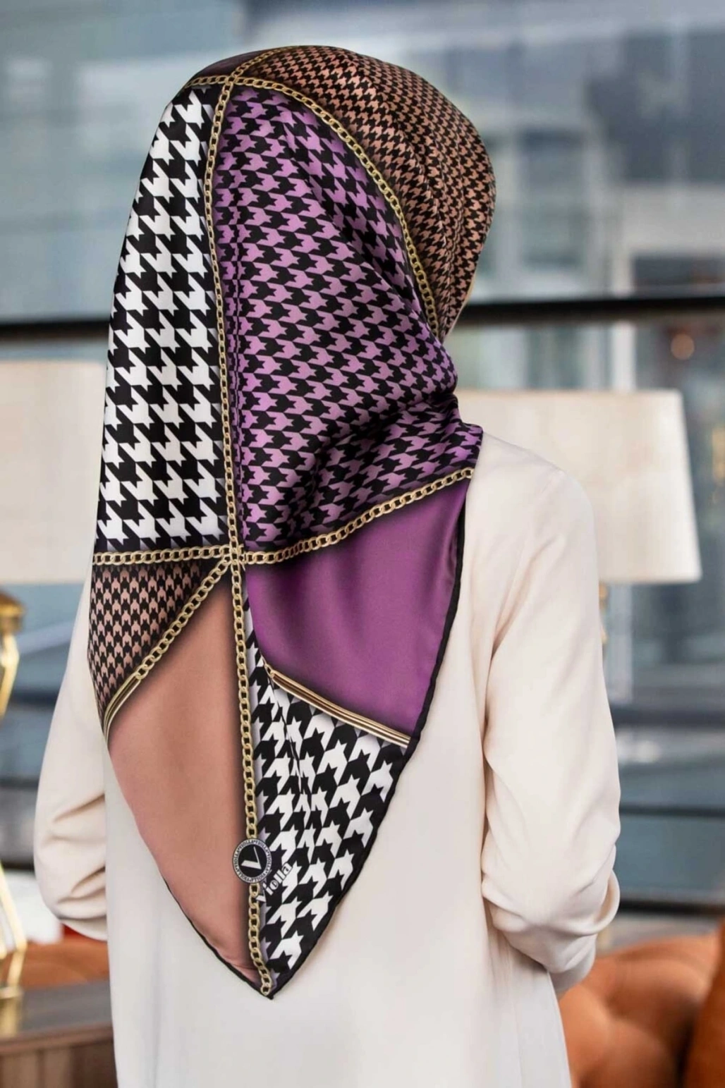 Kadın Twill Eşarp Lila Somon 90x90