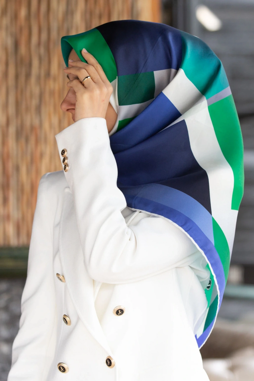 Kadın Twill Ipek Eşarp Zümrüt Yeşili - Saks