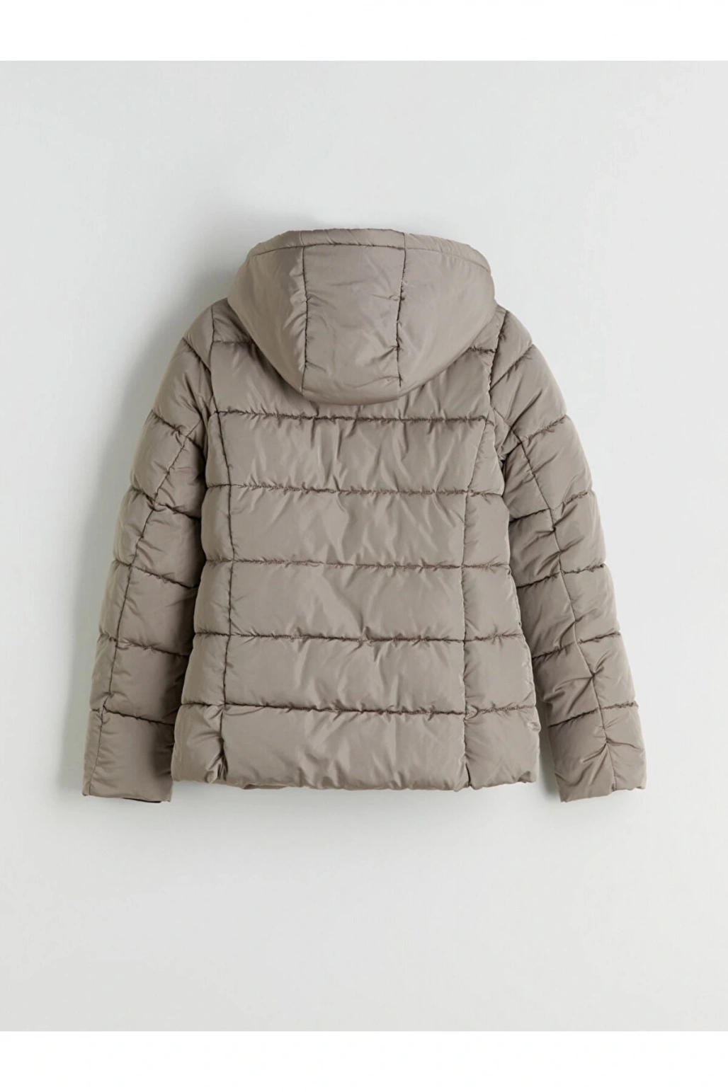 Kahverengi Kapüşonlu Kadın Şişme Mont