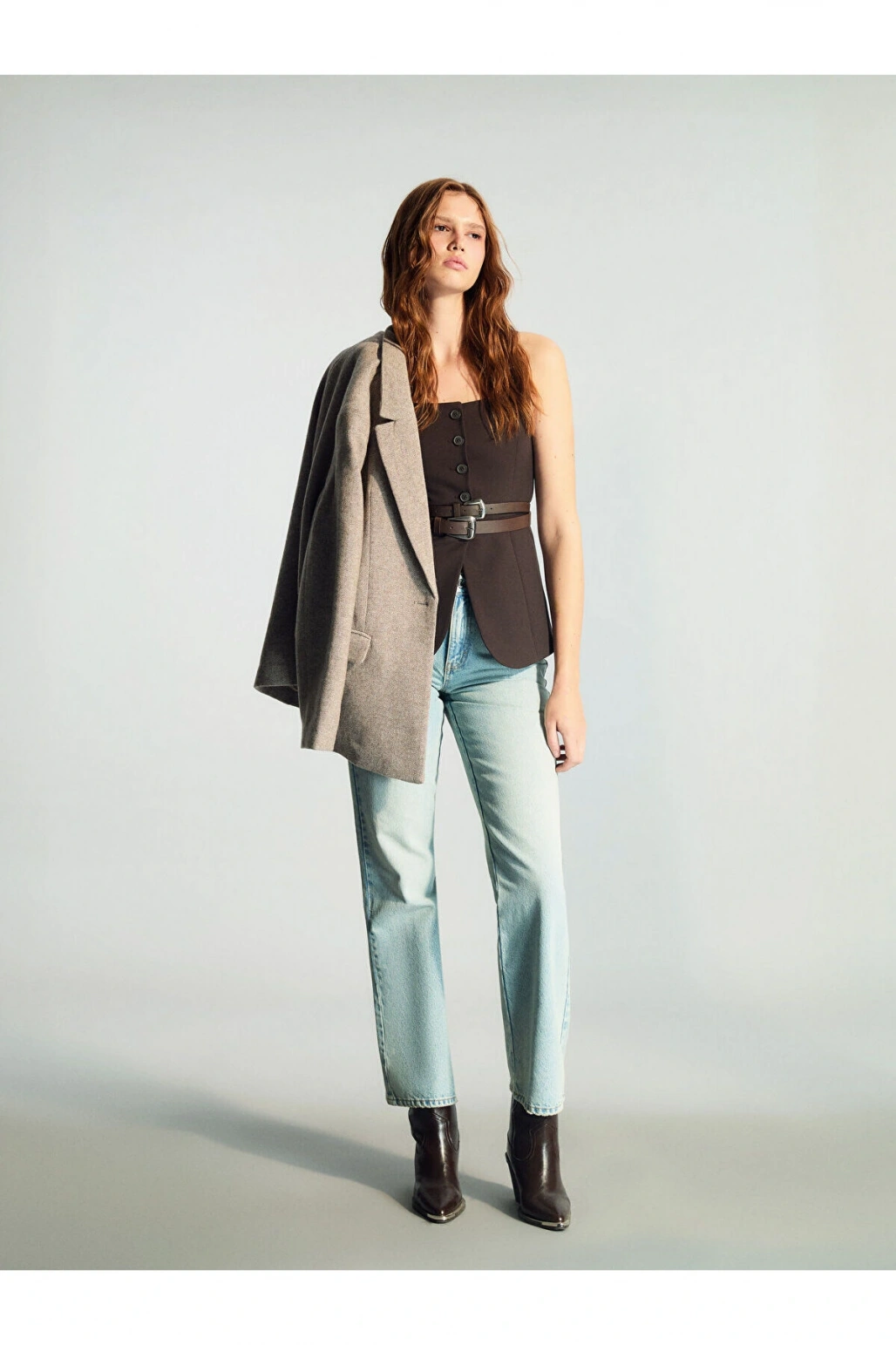 Kahverengi Kare Yaka Kadın Klasik Yelek