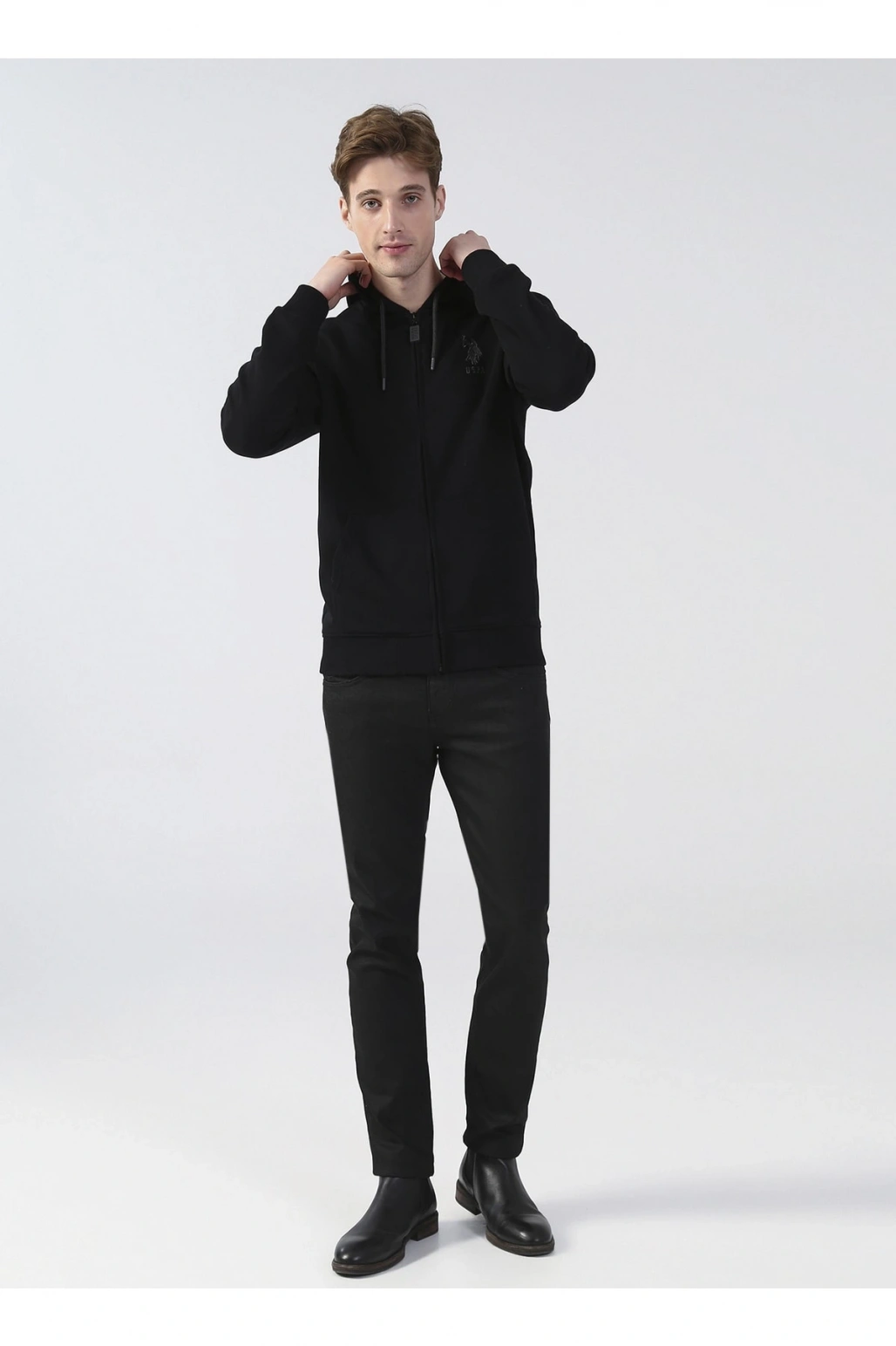 Kapüşon Yaka Siyah Erkek Sweatshırt Garmansk022