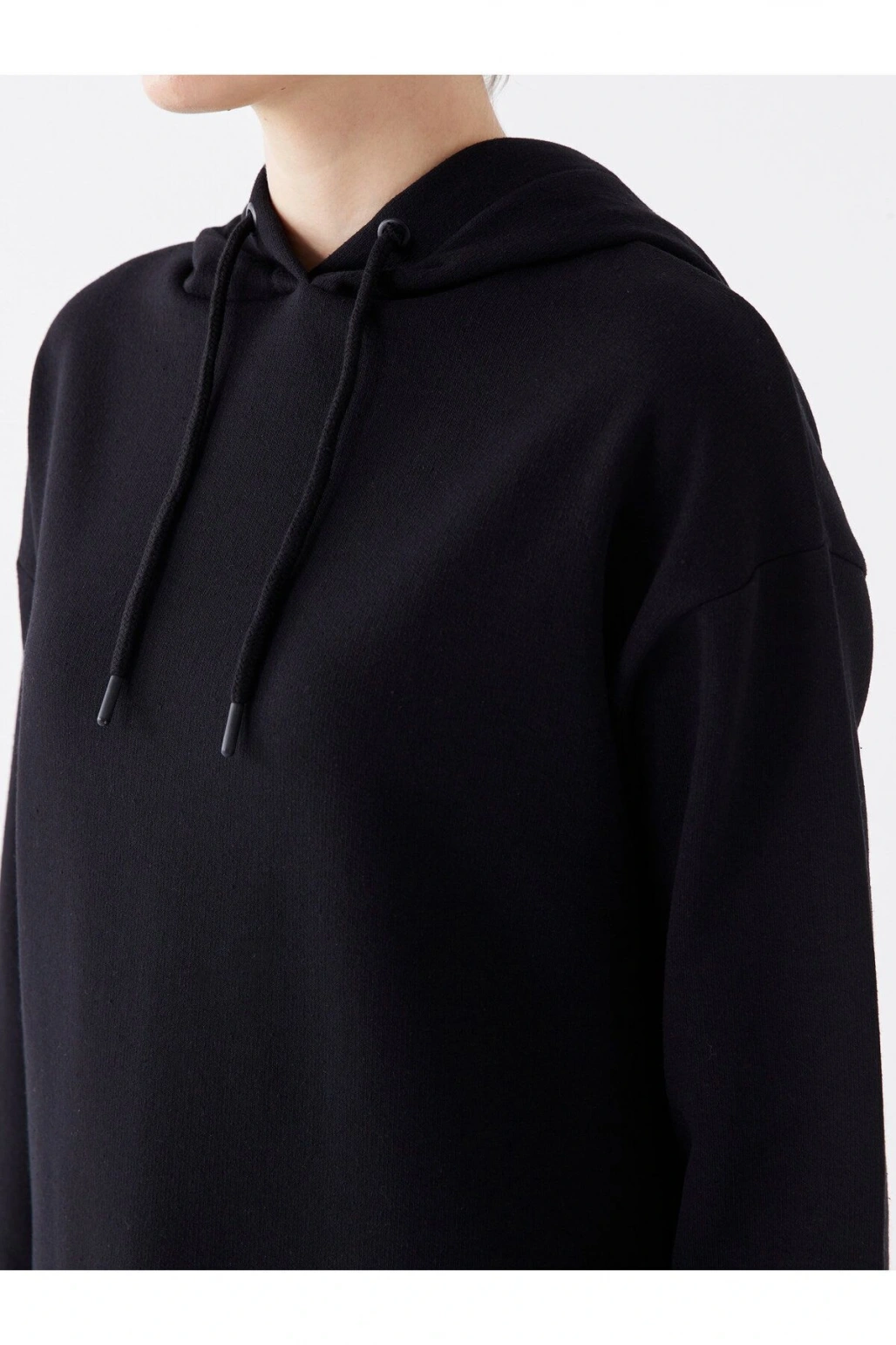 Kapüşonlu Düz Uzun Kollu Kadın Sweatshirt Tunik