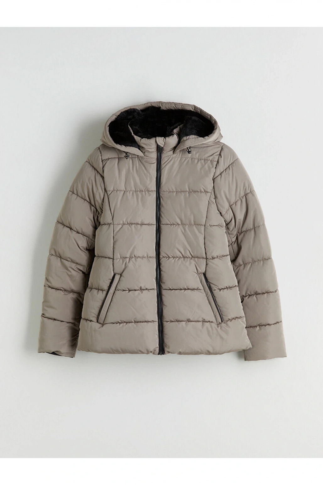 Kahverengi Kapüşonlu Kadın Şişme Mont