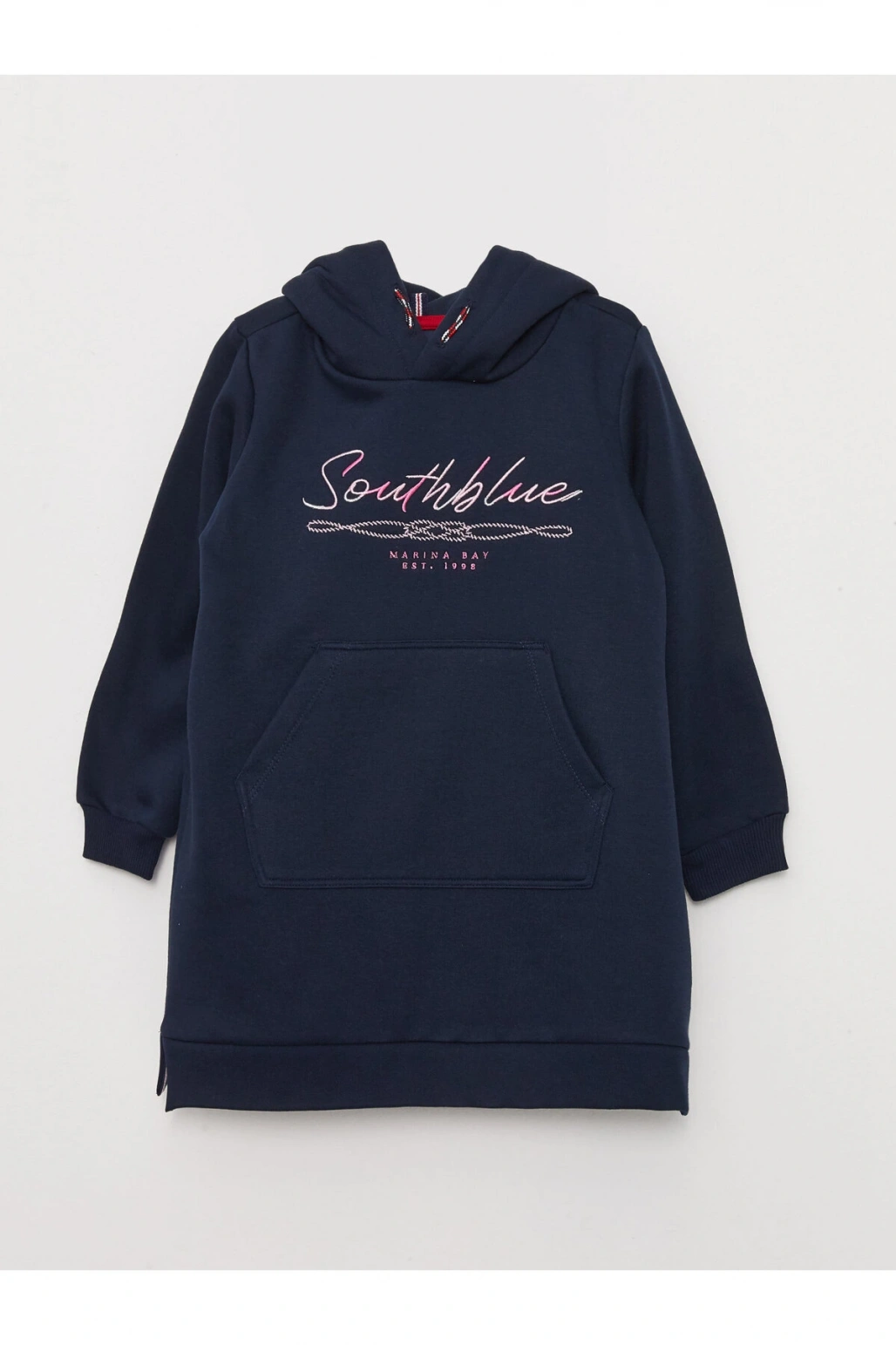 Kapüşonlu Nakışlı Uzun Kollu Kız Çocuk Elbise