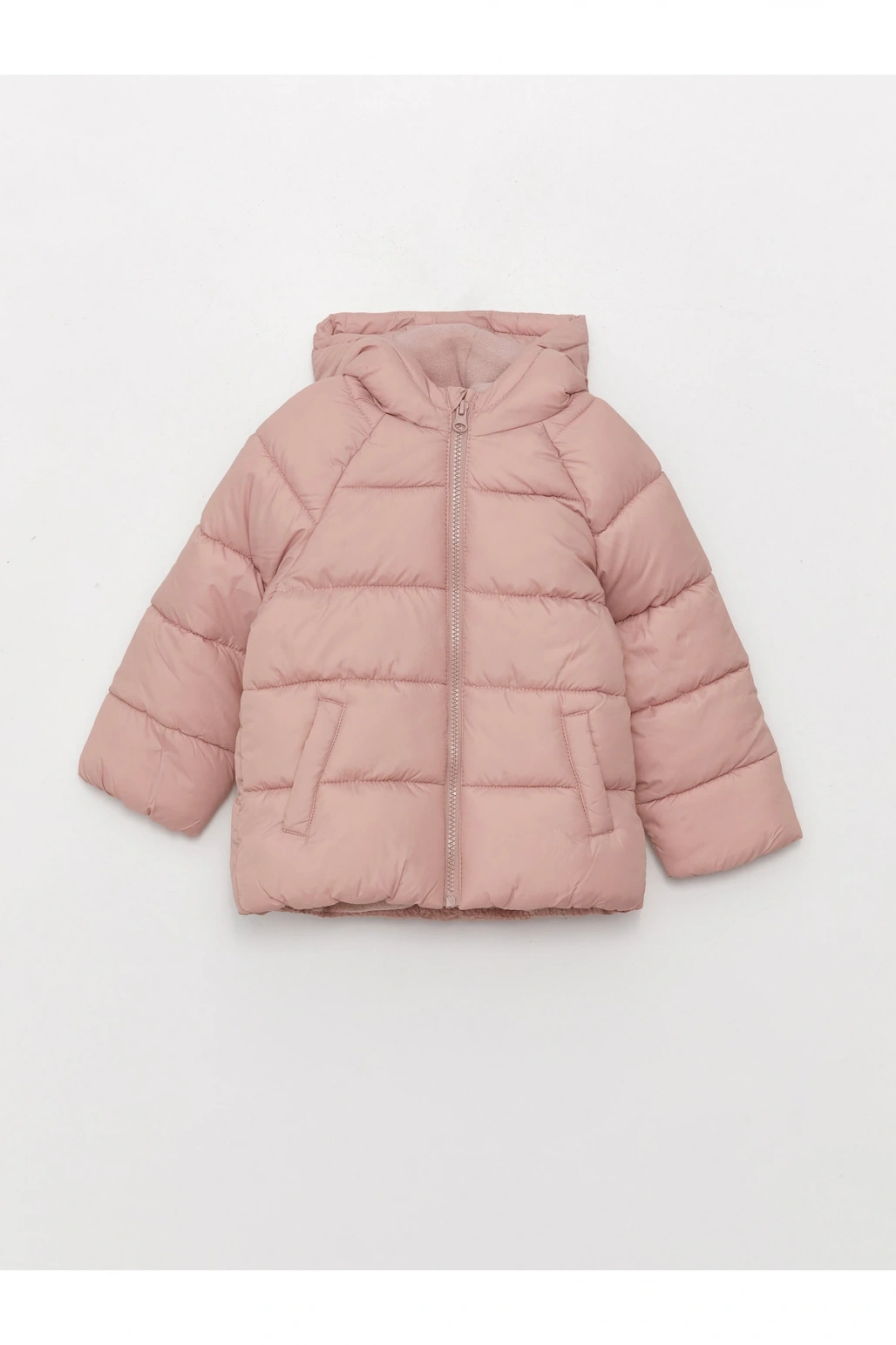 Kapüşonlu Uzun Kollu Basic Kız Bebek Fermuarlı Şişme Mont