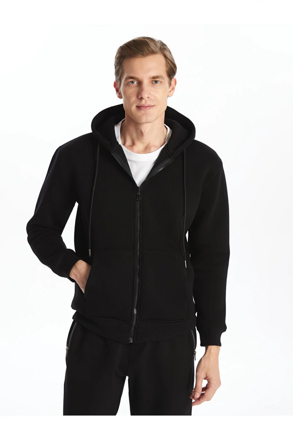 Kapusonlu Uzun Kollu Erkek Fermuarli Sweatshirt - W4LV28Z8