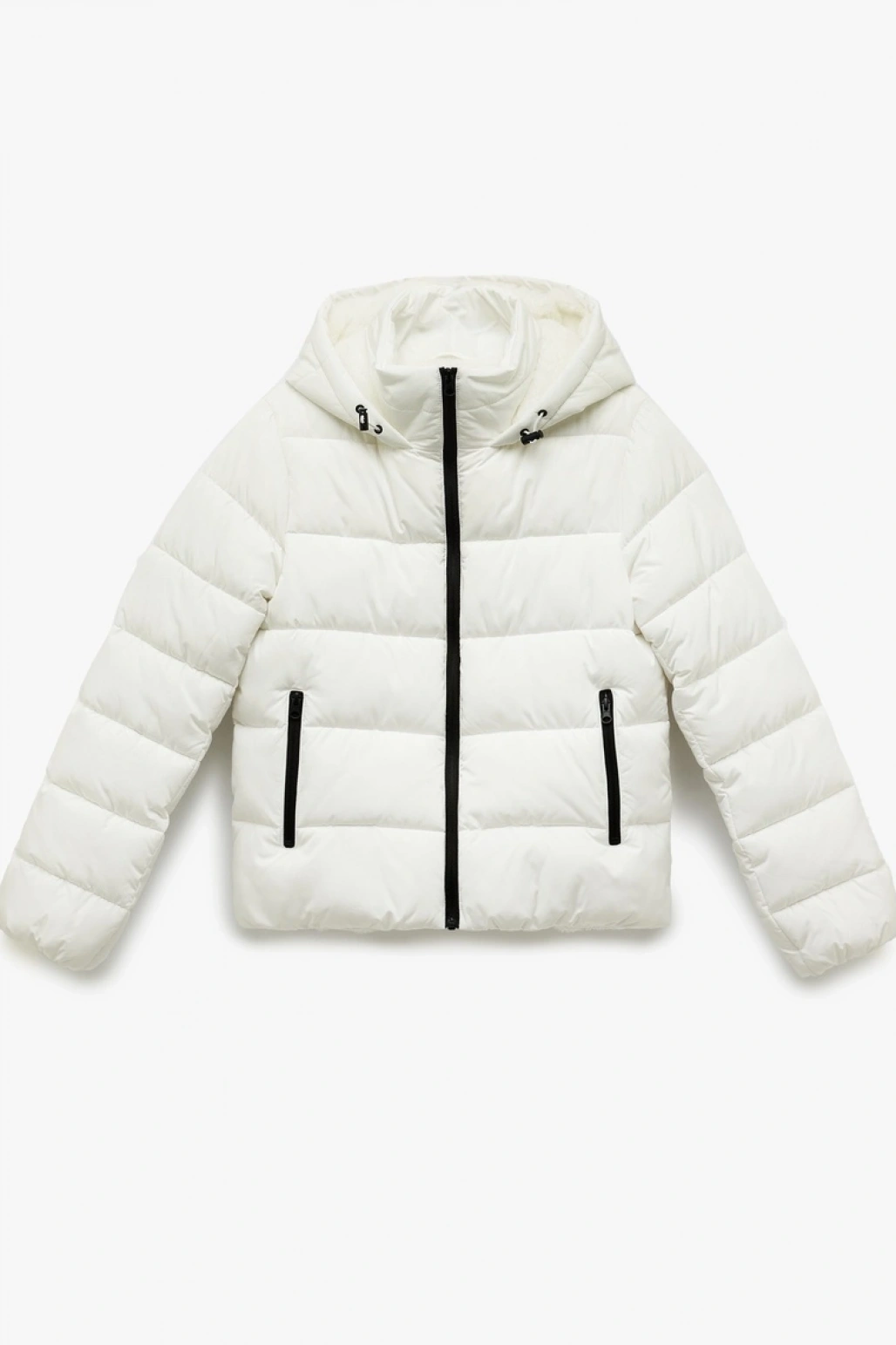 Kapüşonlu Uzun Kollu İçi Suni Kürklü Fermuarlı Cepli Şişme Mont