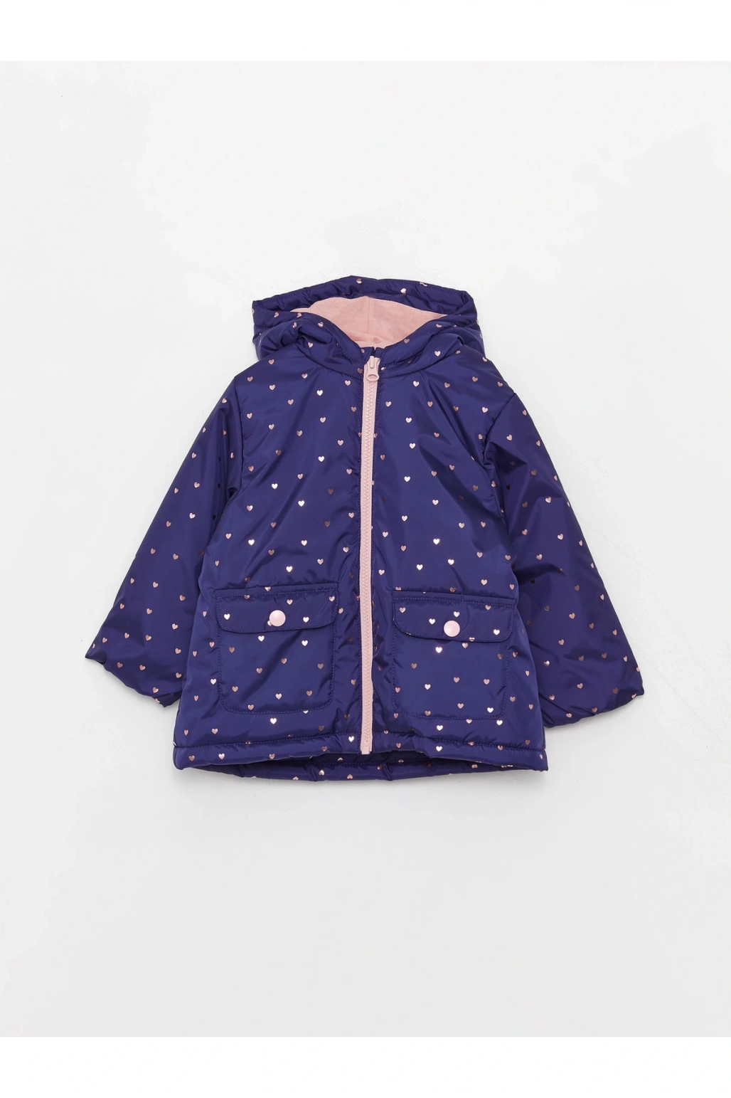 Kapüşonlu Uzun Kollu Kız Bebek Mont