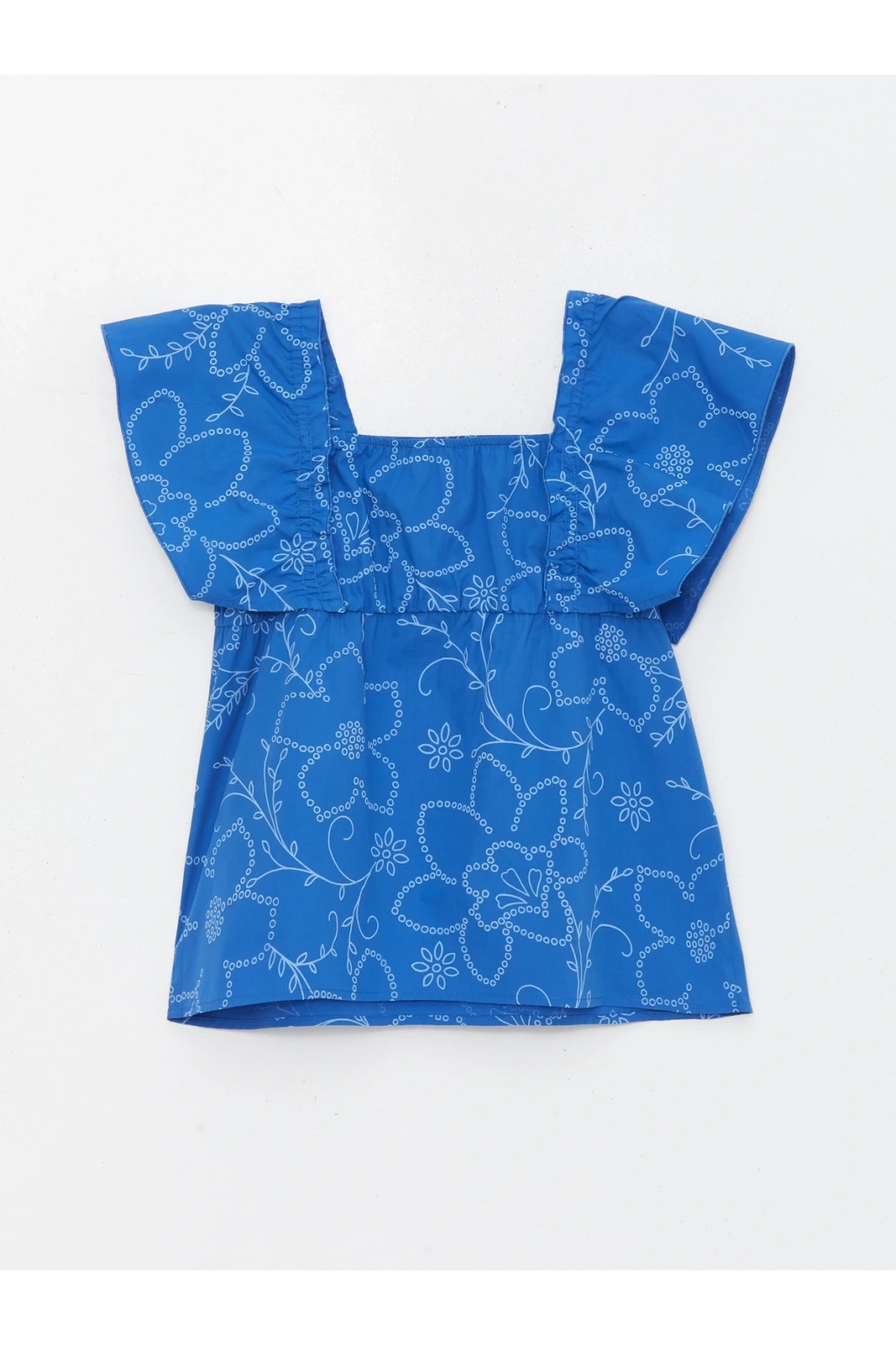 Kare Yaka Çiçekli Kız Çocuk Bluz