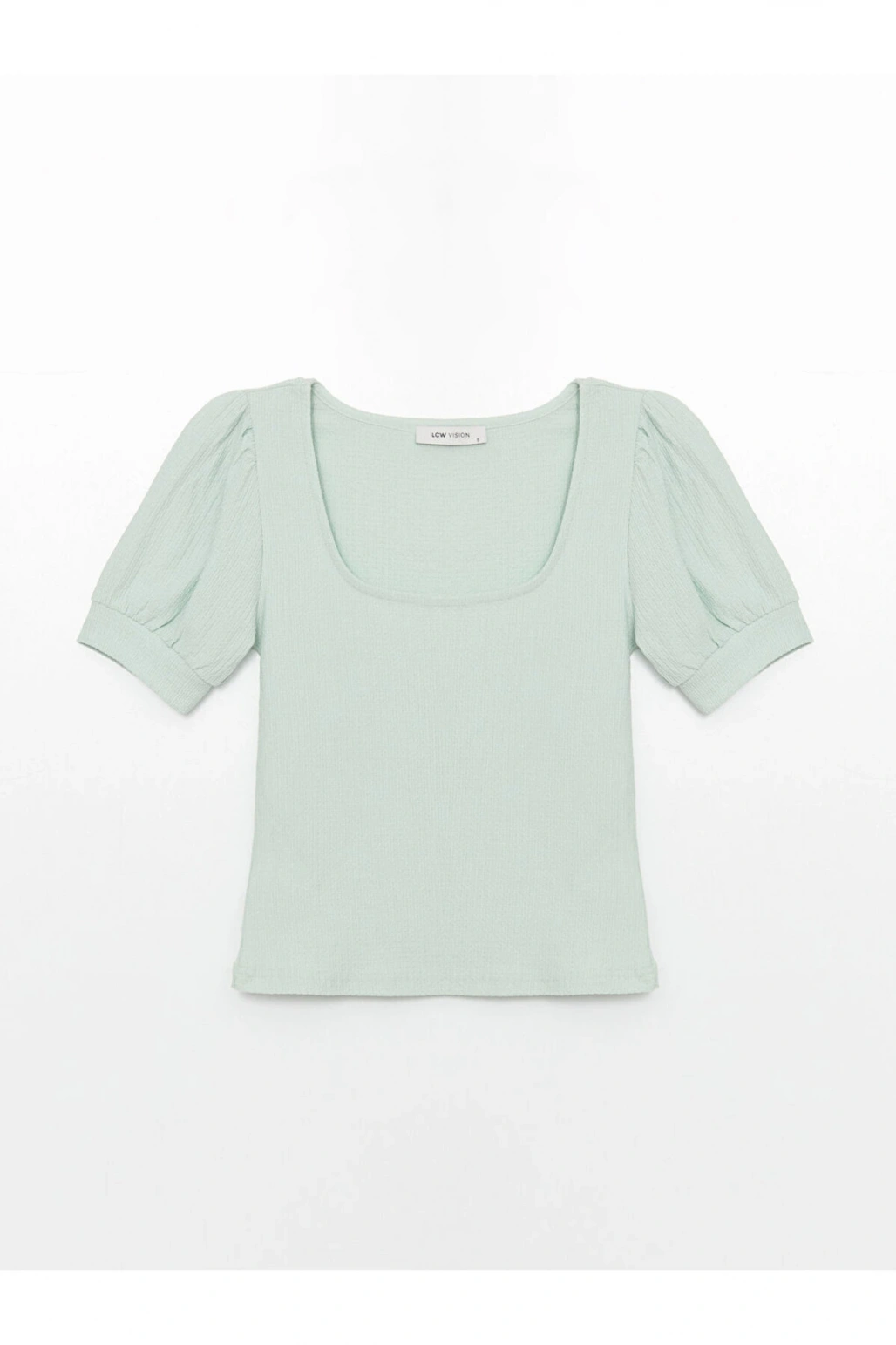 Kare Yaka Düz Kısa Kollu Kadın Bluz