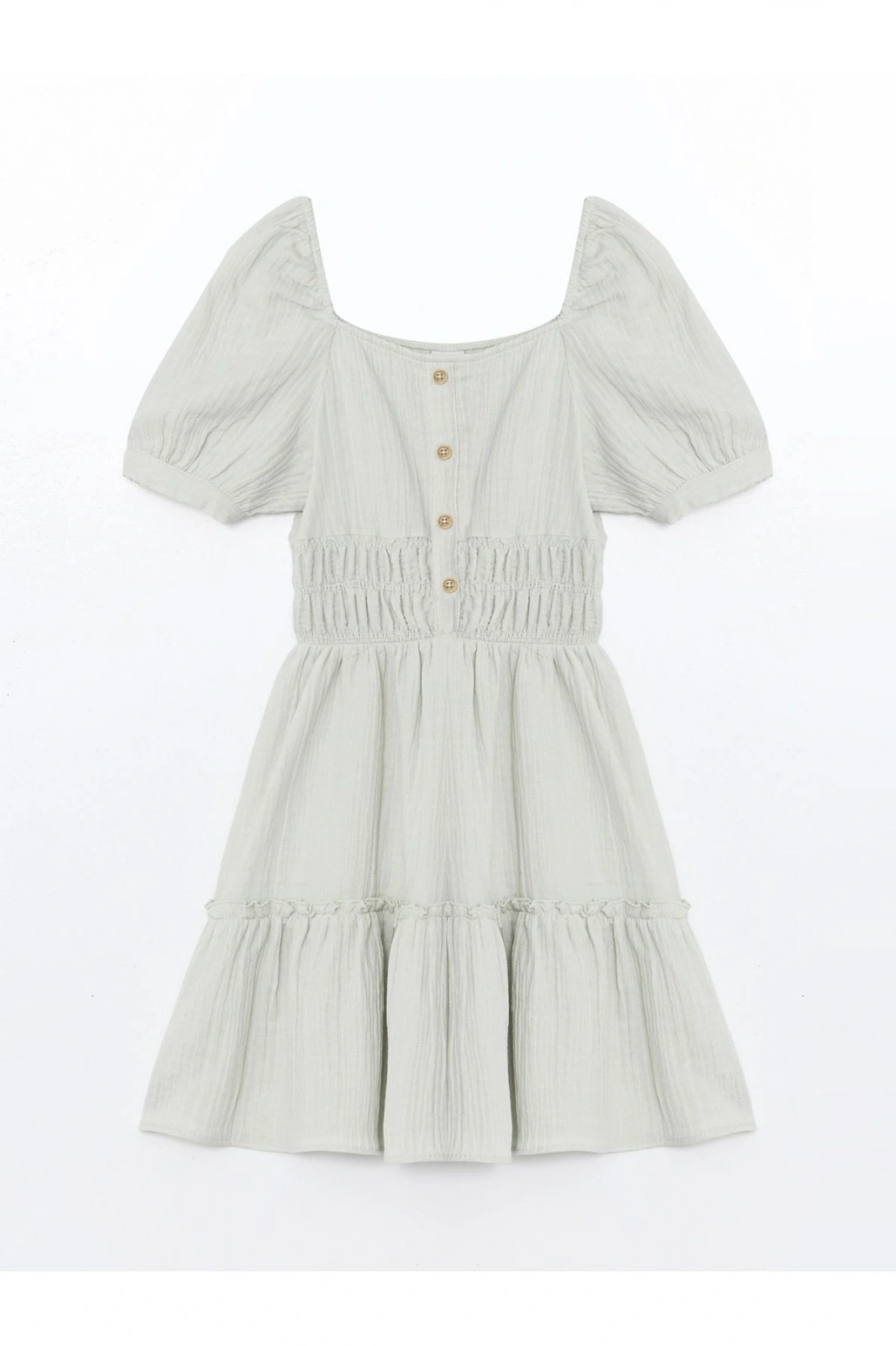 Kare Yaka Kısa Kollu Kız Çocuk Elbise