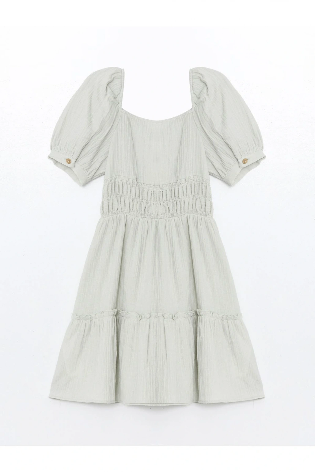 Kare Yaka Kısa Kollu Kız Çocuk Elbise