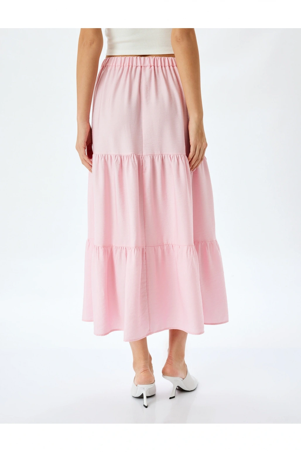 Katmanlı Yüksek Bel Uzun Viskon Etek