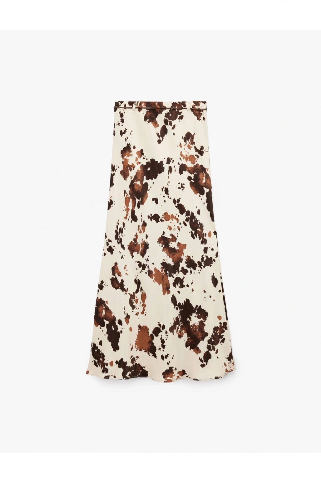 Kemer Detaylı Desenli Uzun Saten Etek