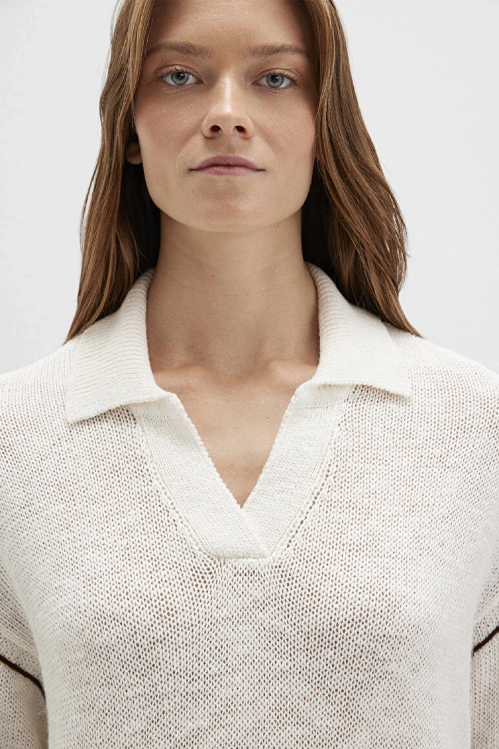 Keten Karışımlı Kol Detaylı Bej Triko Polo