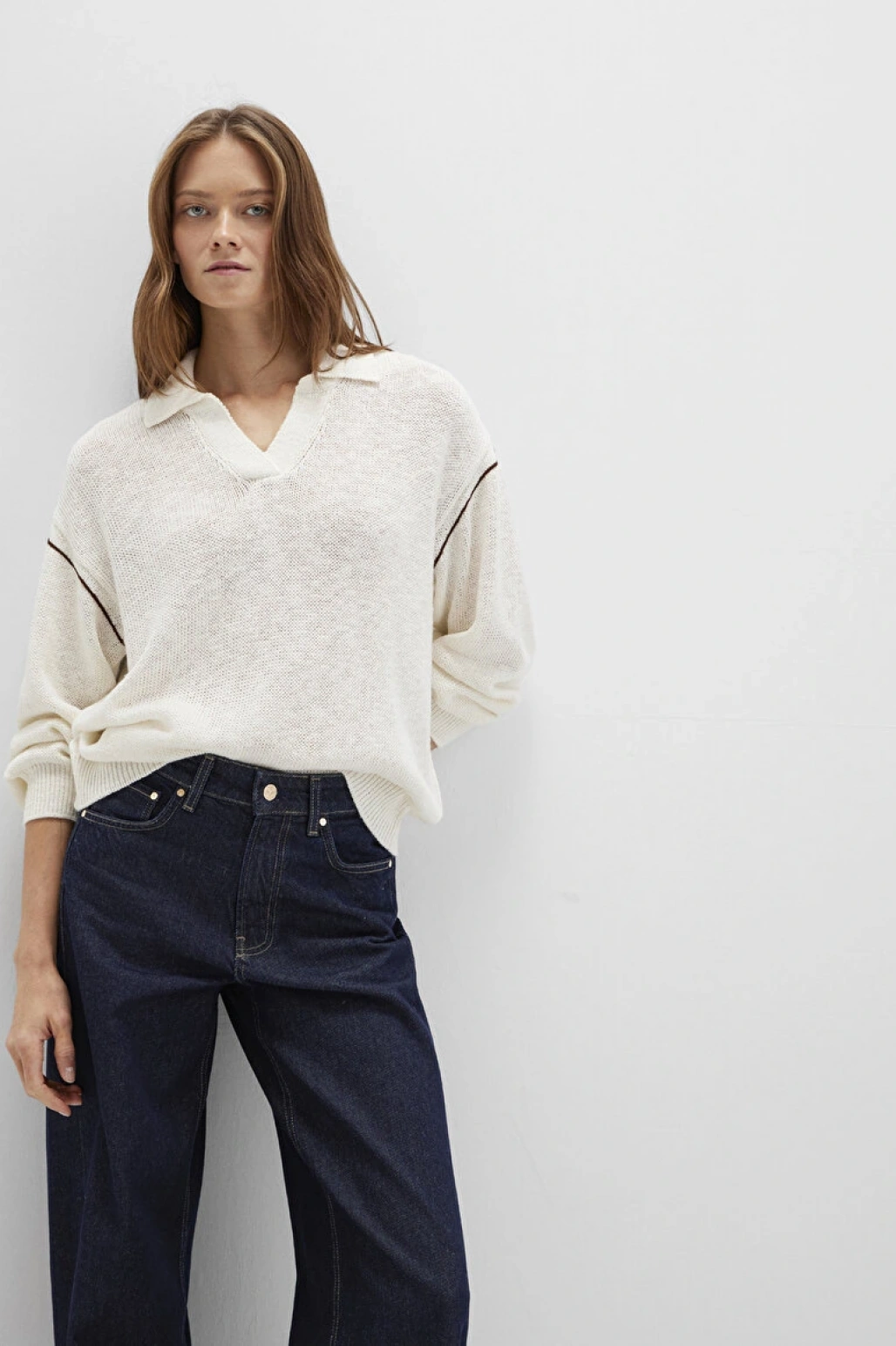 Keten Karışımlı Kol Detaylı Bej Triko Polo