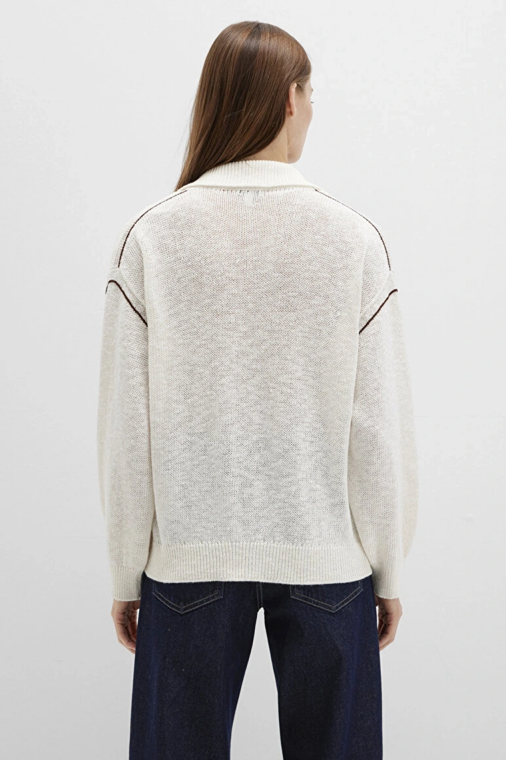 Keten Karışımlı Kol Detaylı Bej Triko Polo