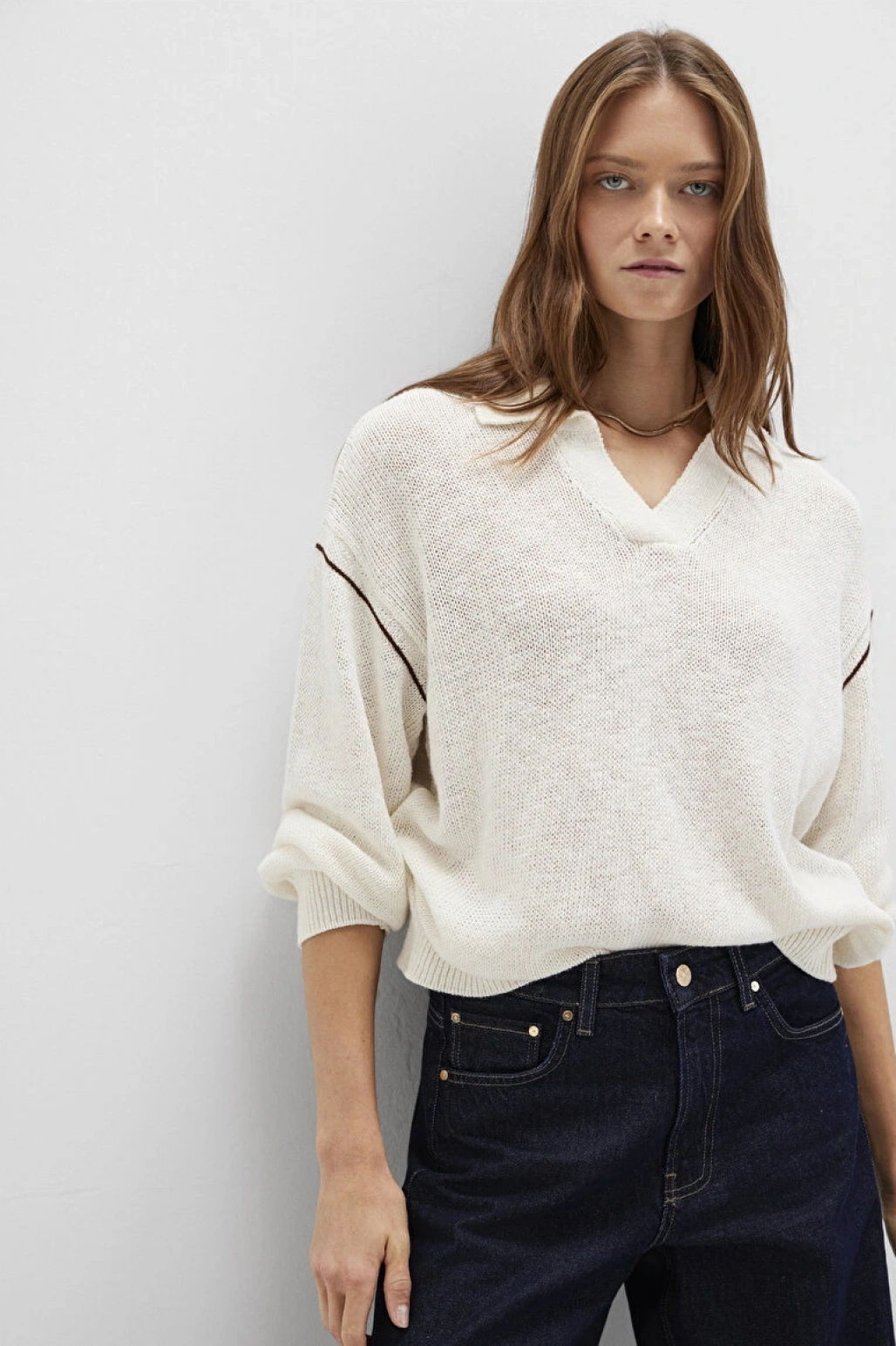 Keten Karışımlı Kol Detaylı Bej Triko Polo