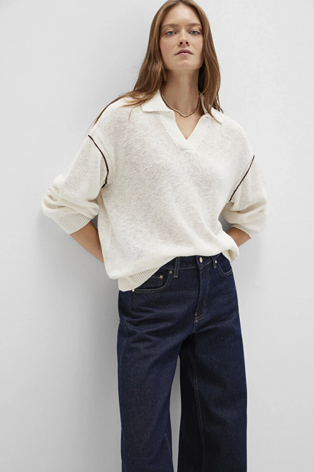 Keten Karışımlı Kol Detaylı Bej Triko Polo