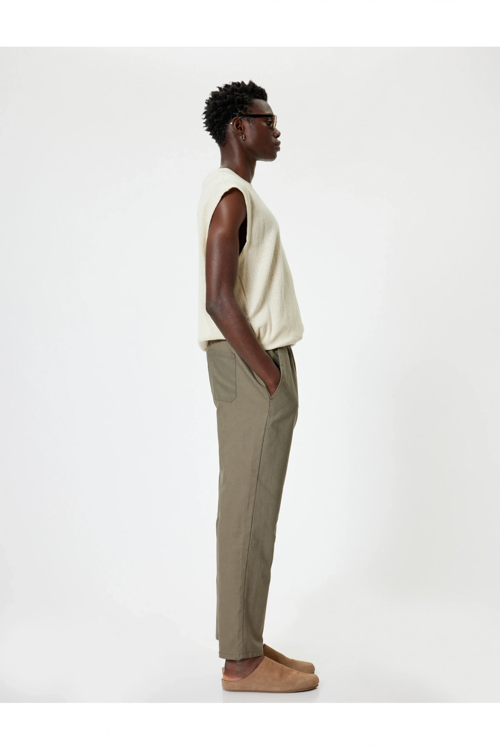 Keten Pantolon Beli Lastikli Cep Detaylı