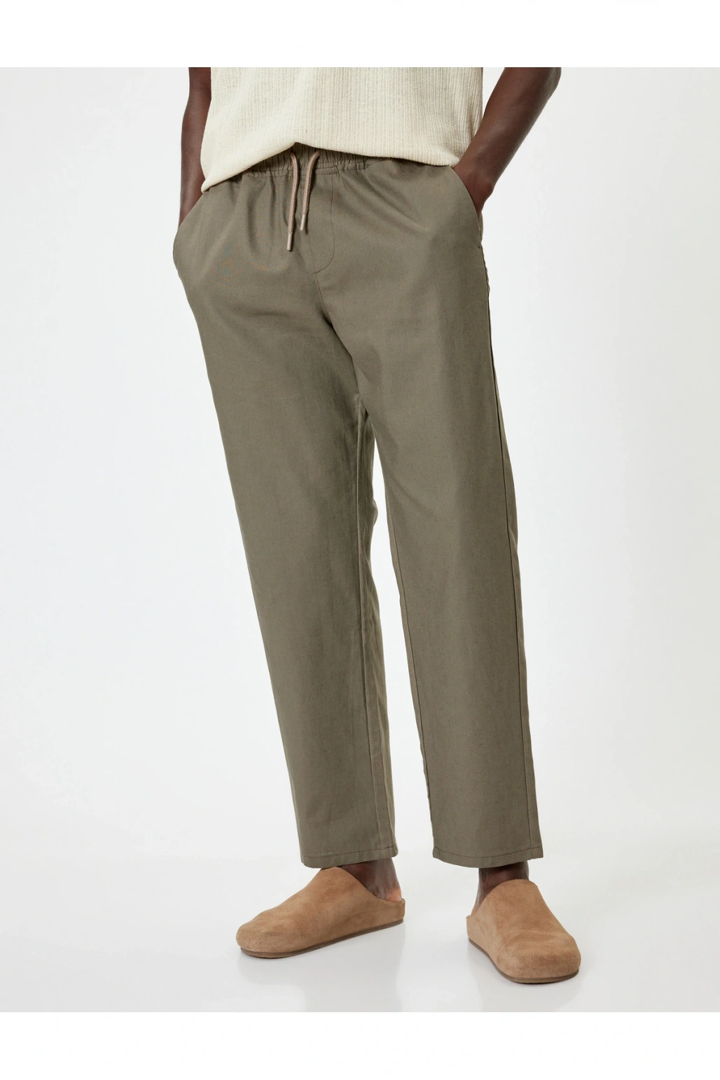 Keten Pantolon Beli Lastikli Cep Detaylı