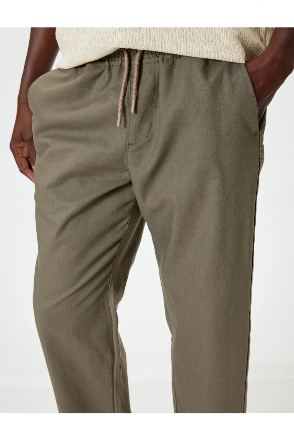 Keten Pantolon Beli Lastikli Cep Detaylı