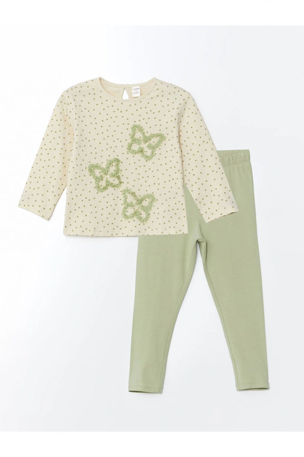 Kids Bisiklet Yaka Kelebekli Kız Çocuk Tişört ve Tayt 2li