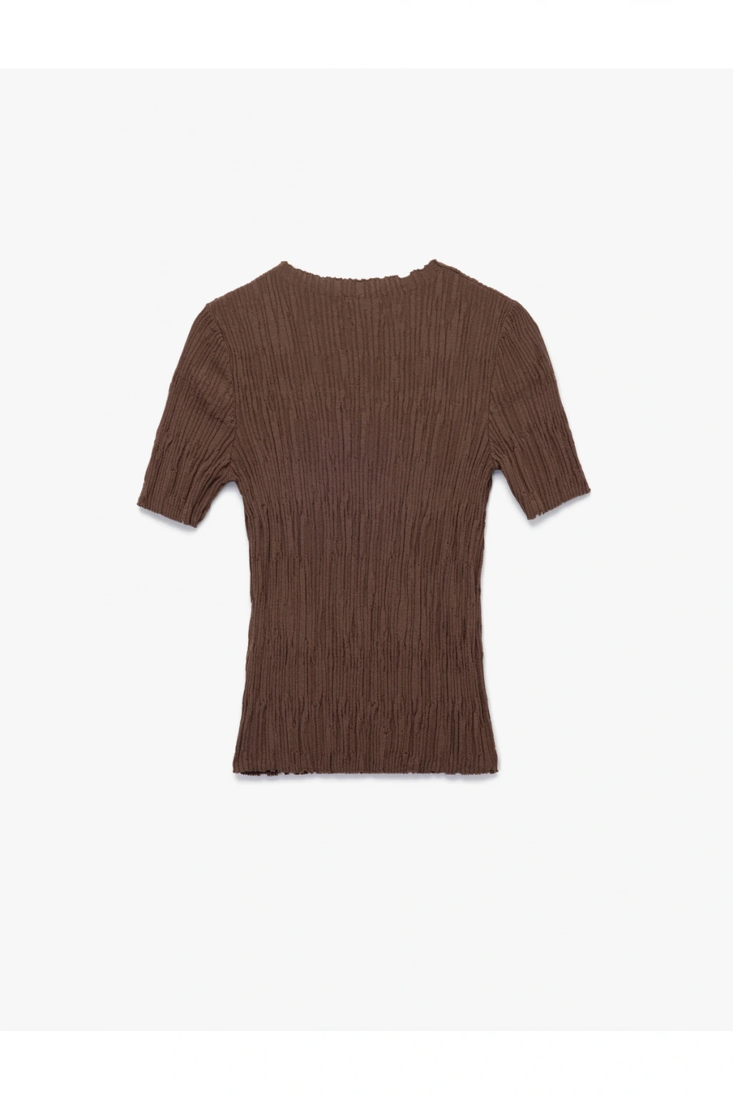 Kısa Kollu Bisiklet Yaka Büzgülü Dokulu Triko Kazak