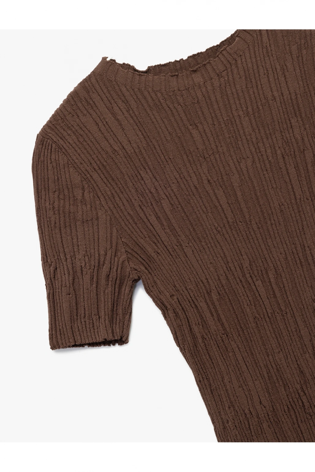 Kısa Kollu Bisiklet Yaka Büzgülü Dokulu Triko Kazak