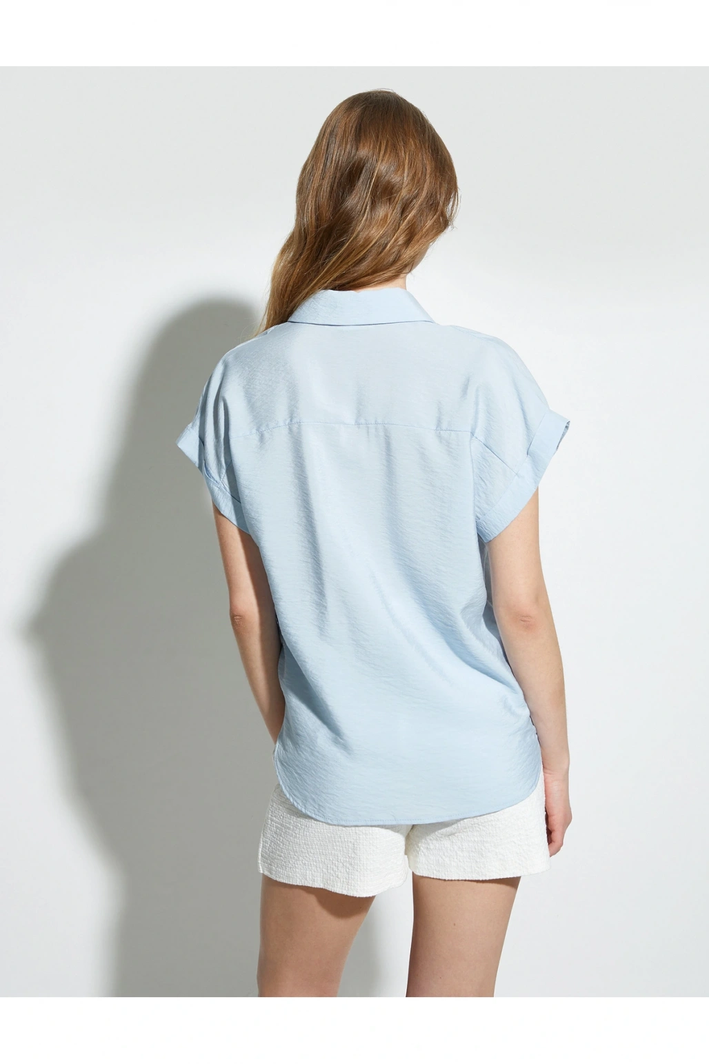 Kısa Kollu Gömlek Viskon Klasik Yaka Dokulu