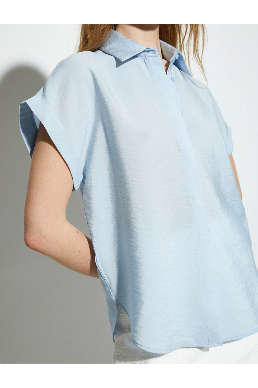 Kısa Kollu Gömlek Viskon Klasik Yaka Dokulu