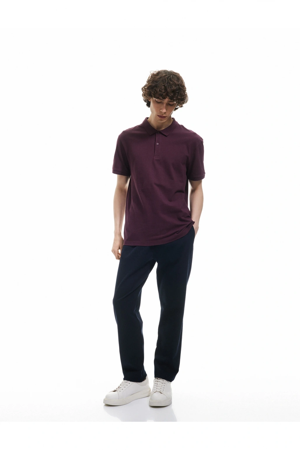 Kısa Kollu Pamuklu Pike Kumaş Polo Yaka Slim Fit Tişört