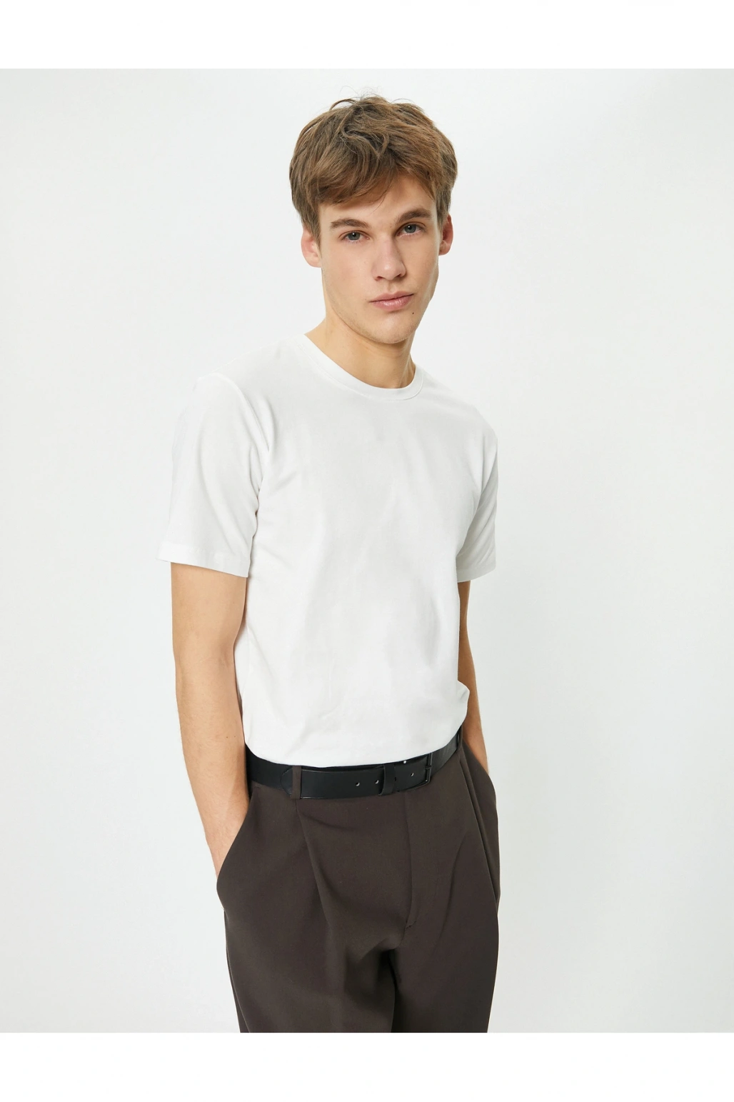 Kısa Kollu Tişört Uzun Kalça Boy Esnek Kumaş Slim Fit Pamuklu