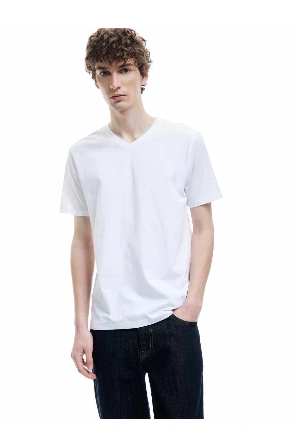 Kısa Kollu V Yaka Pamuklu Basic Erkek Slim Fit Tişört