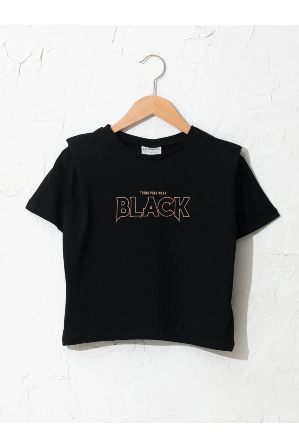 Kız Çocuk Siyah Bisiklet Yaka Baskılı T-shirt