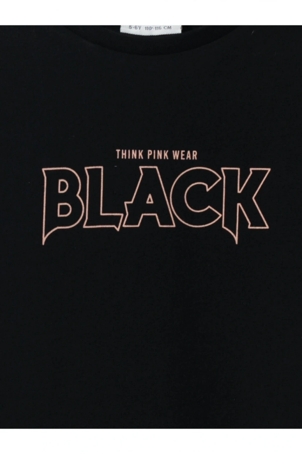 Kız Çocuk Siyah Bisiklet Yaka Baskılı T-shirt